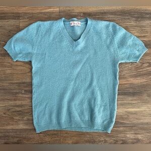 Vintage 60s Wool Knit V-Neck Short Sleeve Sweater Top